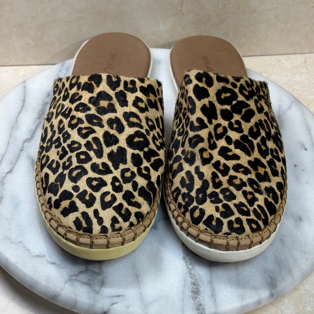 Seavees Lido Slide Leopard Print Cowhide Mule Slip On Comfort Shoes 7.5 Casual